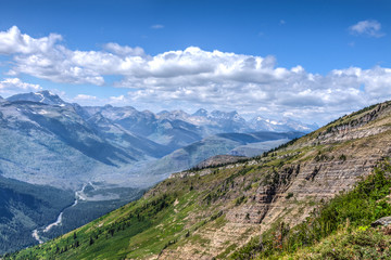 Naklejka premium The Highline Trail in Glacier National Park in Montana, is long and steep, with spectacular views along the way.