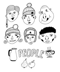 Set of doodle faces.