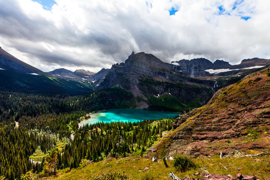 Grinnell Glacier Trail is a long, strenuous, and scenic path leading past three beautiful lakes to a spectacular glacier.