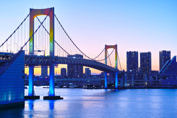 Fototapeta premium 虹色のライトアップに染められたレインボーブリッジ