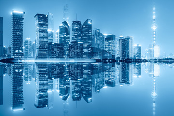 Fototapeta premium Shanghai skyline on the Huangpu River at night,China