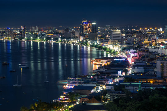 Pattaya city at night, Chonburi province, Thailand © skazzjy