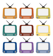 Set of Vintage television isolated on white background