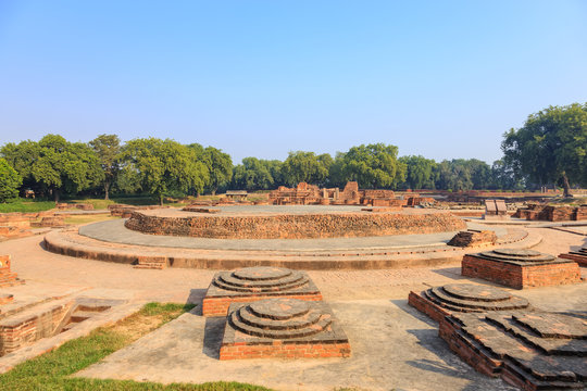 Dharmarajika Stupa near Dhamekh Stupa at Sarnath, Varanasi, Indi