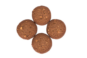 Chocolate cashew nut butter cookies stack isolated on white back