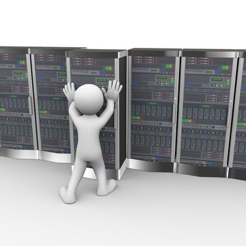 3d man adding computer network server