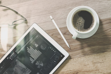 Coffee cup and Digital table dock smart keyboard,eyeglasses,styl