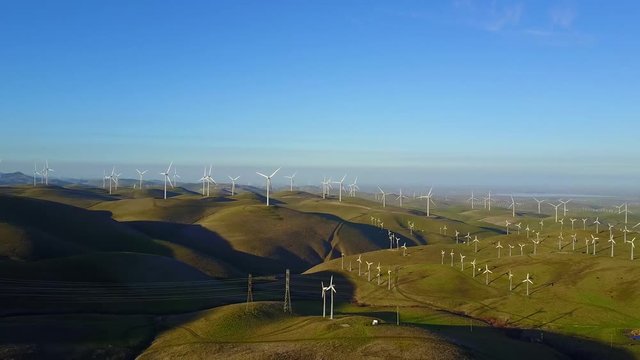 Aerial view of wind farm in Altamont California