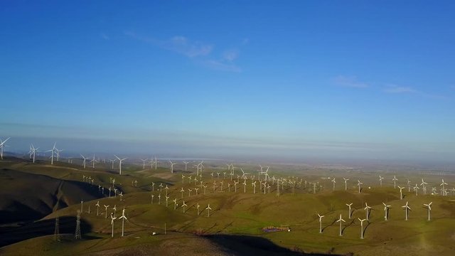 Aerial view of wind farm in Altamont California