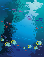 Fototapeta na wymiar Coral reef, school of fish. Underwater sea life.