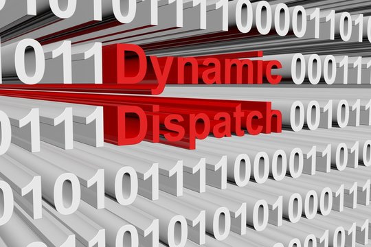 Dynamic dispatch in the form of binary code, 3D illustration
