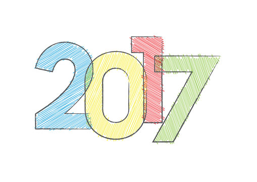 Abstract new year 2017, vector creative text scrawled in pen
