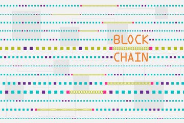 Blockchain and database concept. The block of data floating across with chain and wording.