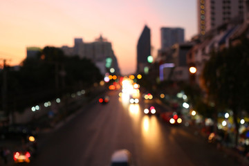 Fototapeta na wymiar Street lights after sunset at Bangkok midtown, Bokeh background