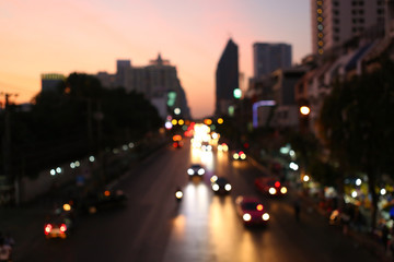 Fototapeta na wymiar Street lights after sunset at Bangkok midtown, Bokeh background 