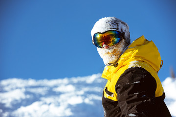 Skier portrait slope resort copyspace