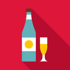 Bottle and glass icon. Flat illustration of bottle and glass vector icon for web