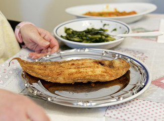 detail of a flounder fry