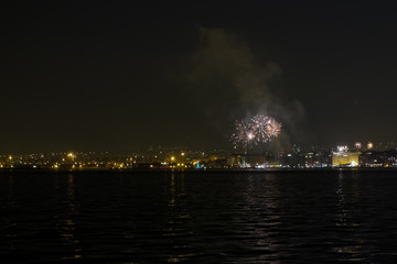 Naklejka na ściany i meble Thessaloniki, Greece New Years Eve 2017 fireworks.