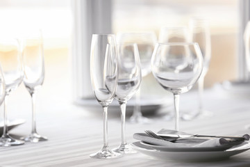 Served table in modern restaurant