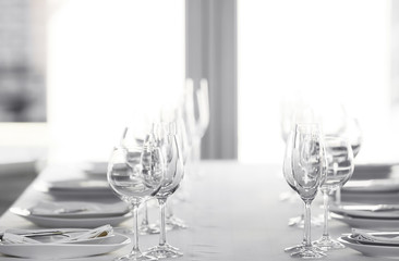 Served table in modern restaurant