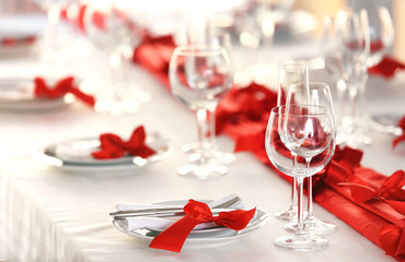 Served table in modern restaurant