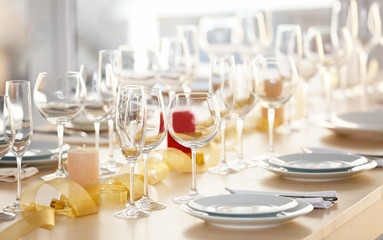 Served table in modern restaurant