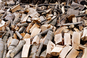 Stack of firewood, closeup