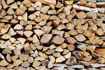 Stack of firewood, closeup
