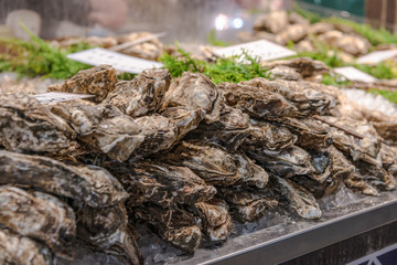 店頭の牡蠣貝