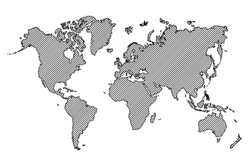 World map . outline and oblique line .