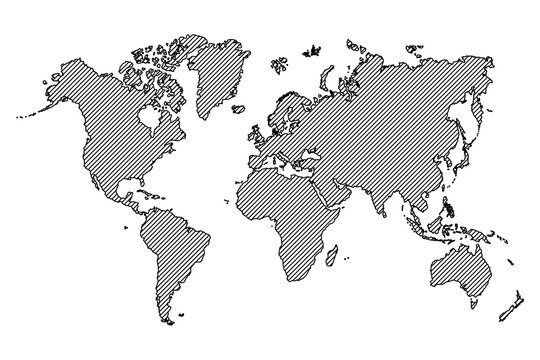 World map . outline and oblique line .