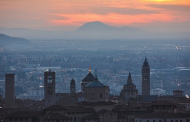 Fototapeta premium Bergamo Upper Town at Dawn, Italy