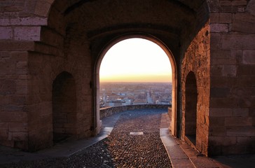 St. James Door, old arch in Bergamo upper town, Lombardy, Italy