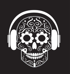 Skull vector with headphone beats background
