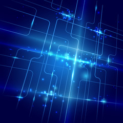 Abstract lines and lights blue background. Technology concept de