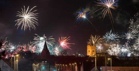 Naklejka premium Firework over Slagelse at new years eve 2016, Denmark