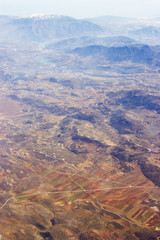 Aerial view of Spain with fields and mountains