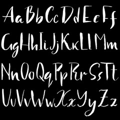 Hand drawn font made by dry brush strokes. Grunge style alphabet