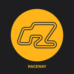 Racing car track line icon. Karting logo, driving lessons sign. Raceway illustration.