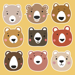 Vector set with bear heads stickers