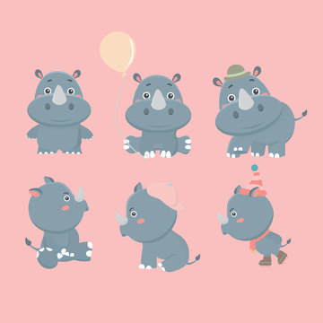 Set of different rhinoceroses.