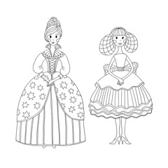 Princess and ballerina for coloring book.