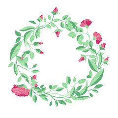 wreath of roses and branches on a white background