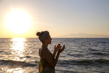 Woman at the sunset in Turkey
