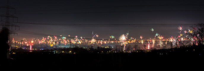 Fototapeta premium Industrial Skyline with fireworks