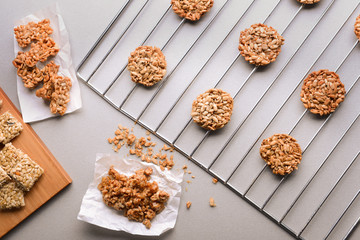 Cereal cookies on baking rack