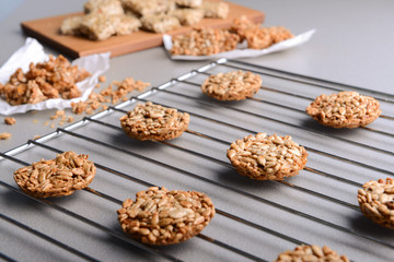 Cereal cookies on baking rack