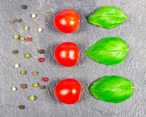 Tomatoes and basil. Close up.
