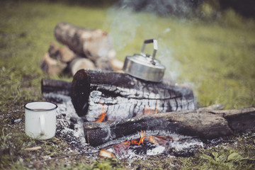 Cooking breakfast.